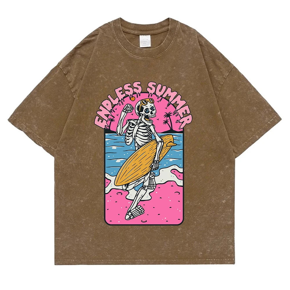 Brown Endless Summer Skeleton tee styled as streetwear casual outfit
