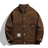 Brown jacket with button details on a white background