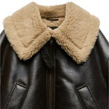 Women's Shearling Aviator Jacket - Brown Faux Leather