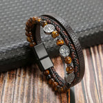 Brown Life Tree Beaded leather layered bracelet, alternate angle