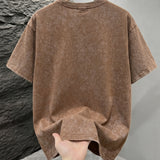 Brown Mineral washed oversized graphic tee worn, back view