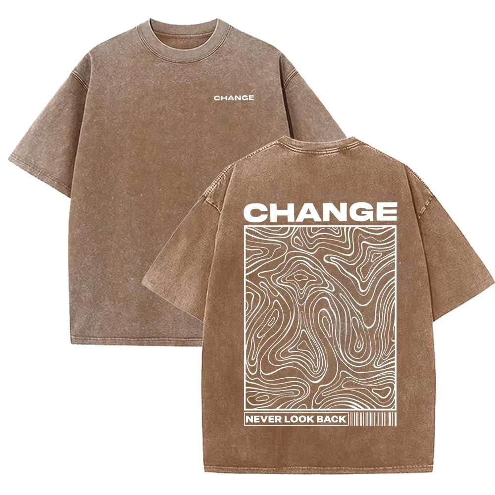 Brown Oversized vintage wash topographic graphic tee — side view