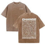 Brown Oversized vintage wash topographic graphic tee — side view