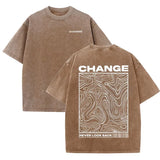 Brown Oversized vintage wash topographic graphic tee — side view