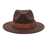 Brown Panama fedora hat front view highlighting felt texture and floral-patterned band