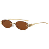 Brown Rimless oval gradient sunglasses — worn side