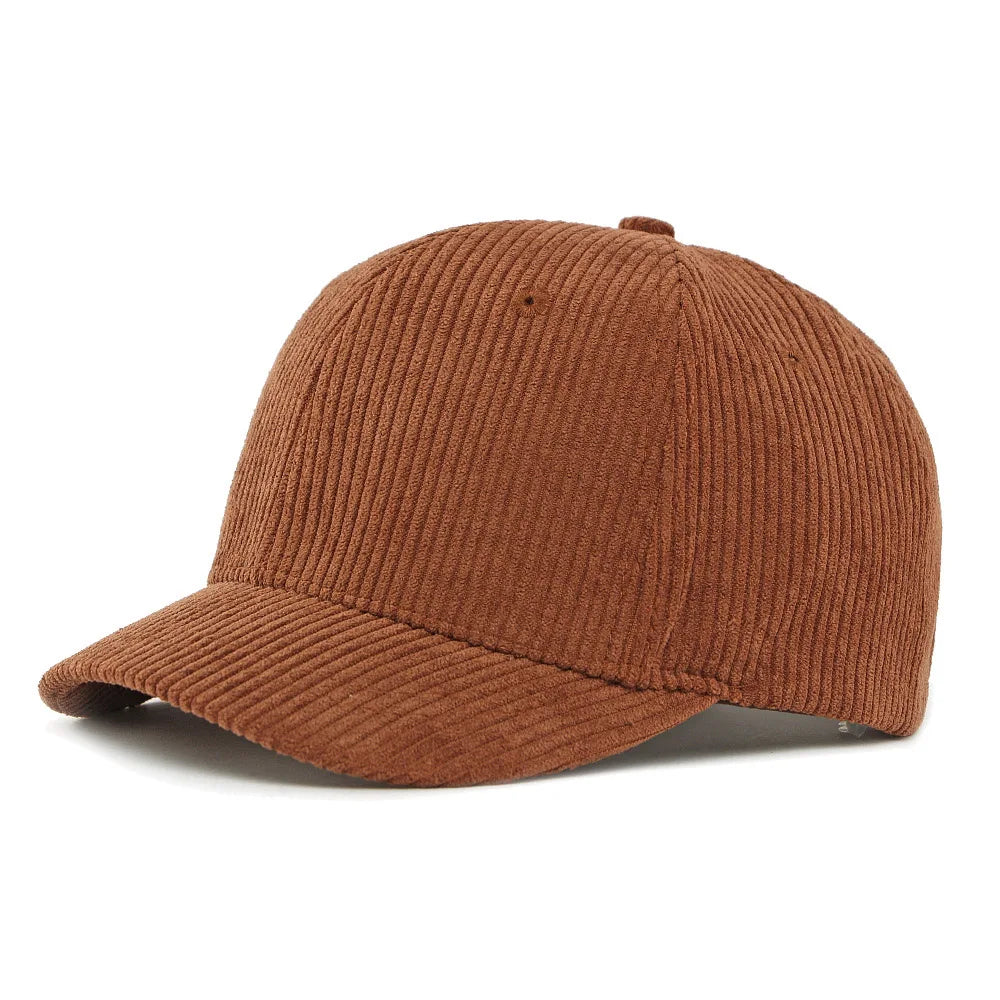 Brown Short brim corduroy cap — on-model lifestyle view