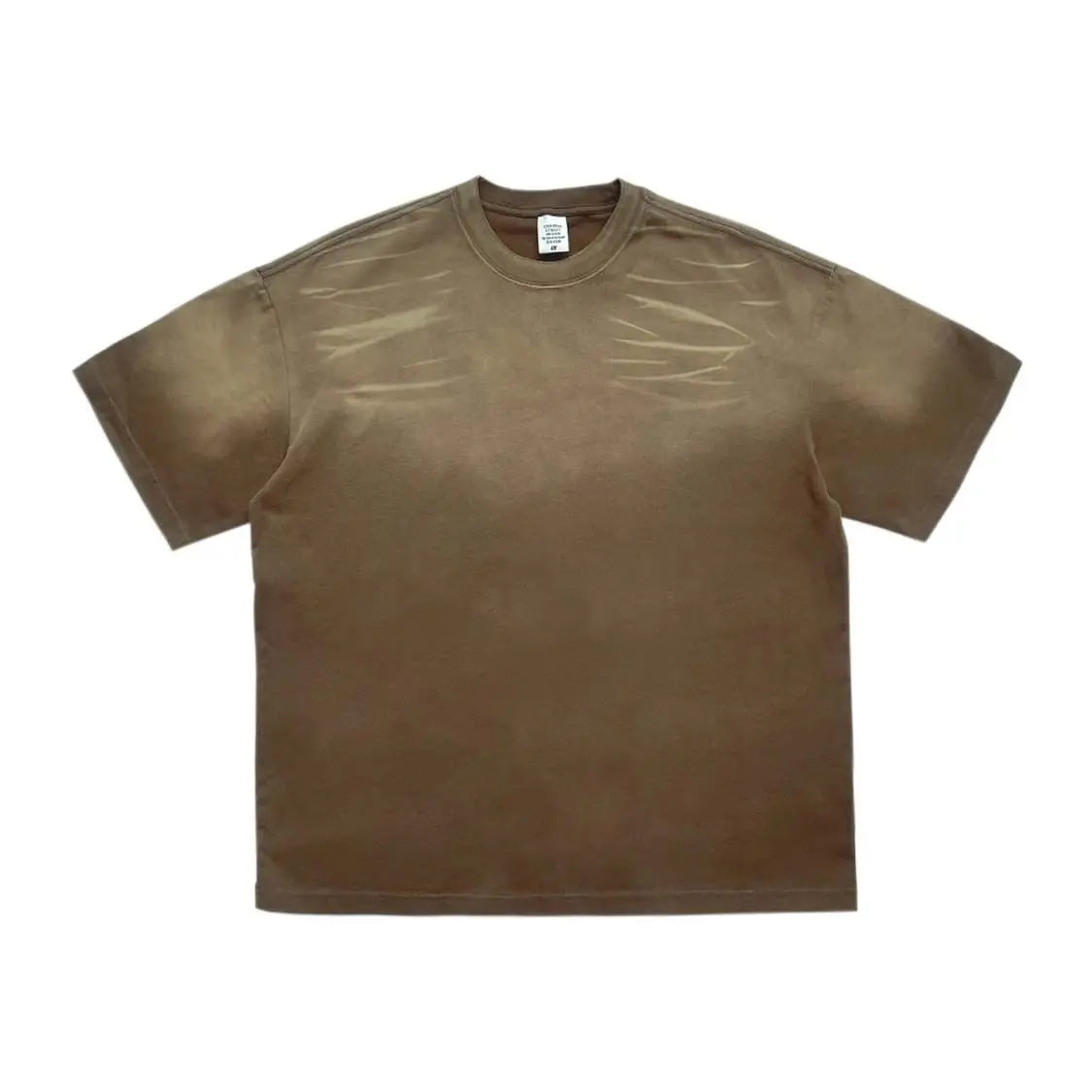 Brown sun-faded gradient oversized tee — flat lay