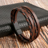 Brownb Beaded leather layered bracelet, stack detail