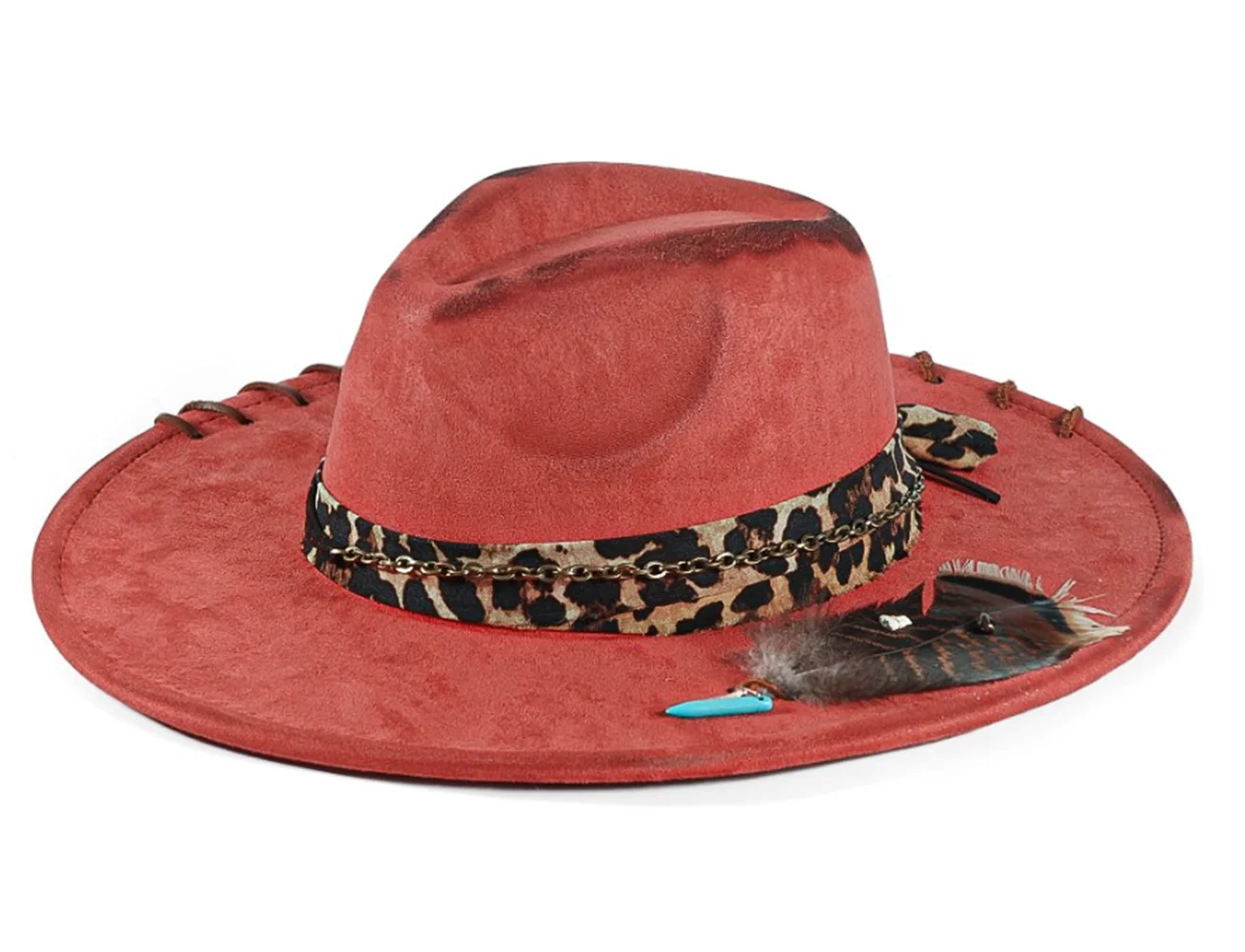 Burnt Orange Distressed wide-brim cowboy hat worn outdoors in natural light