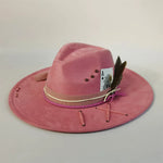 Burnt Pink Distressed wide-brim cowboy hat in alternate colorway, front view