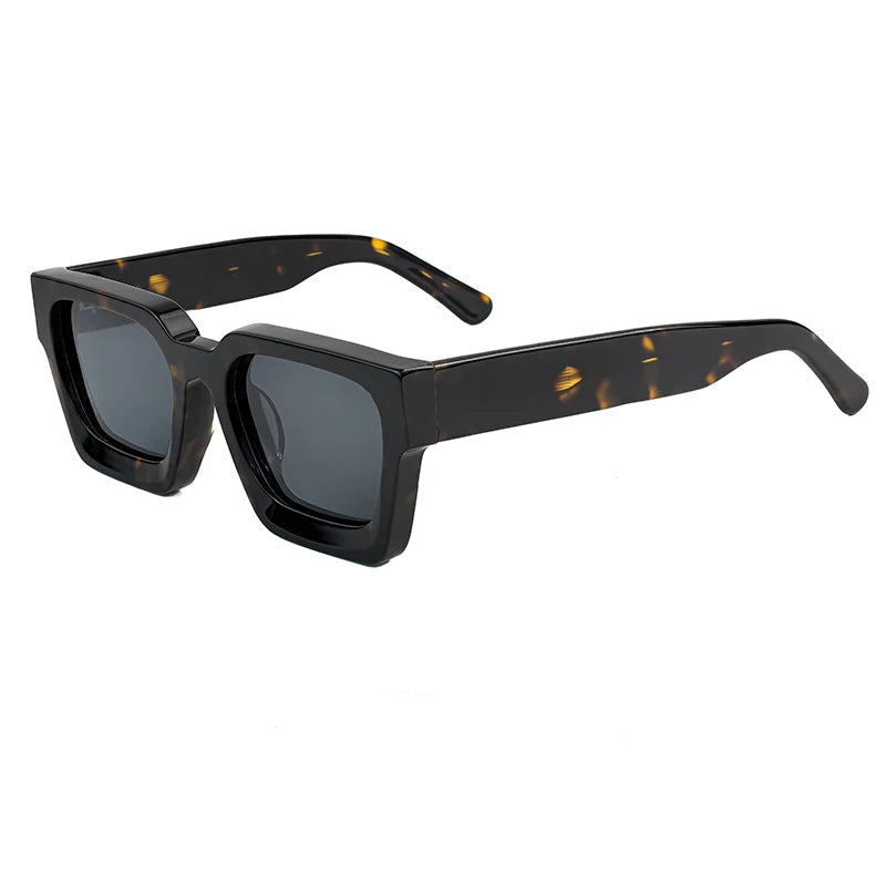 C02 Tortoiseshell Model wearing polarized square sunglasses in fourth colorway outdoors