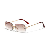 C3 Brown Rimless rectangle sunglasses on model, angle