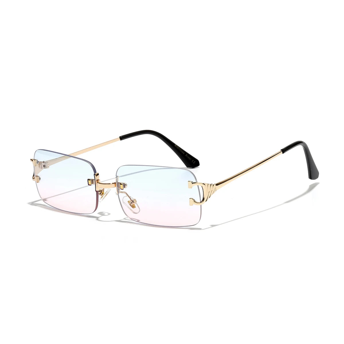 C6 Blue-Pink Rimless rectangle sunglasses, flat lay