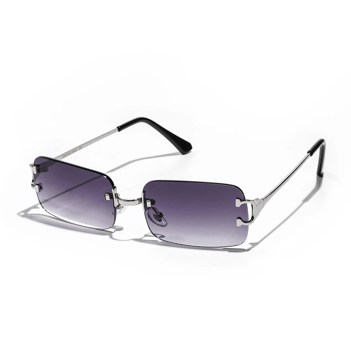 C8 Silver Gray Rimless rectangle sunglasses, fourth lifestyle shot