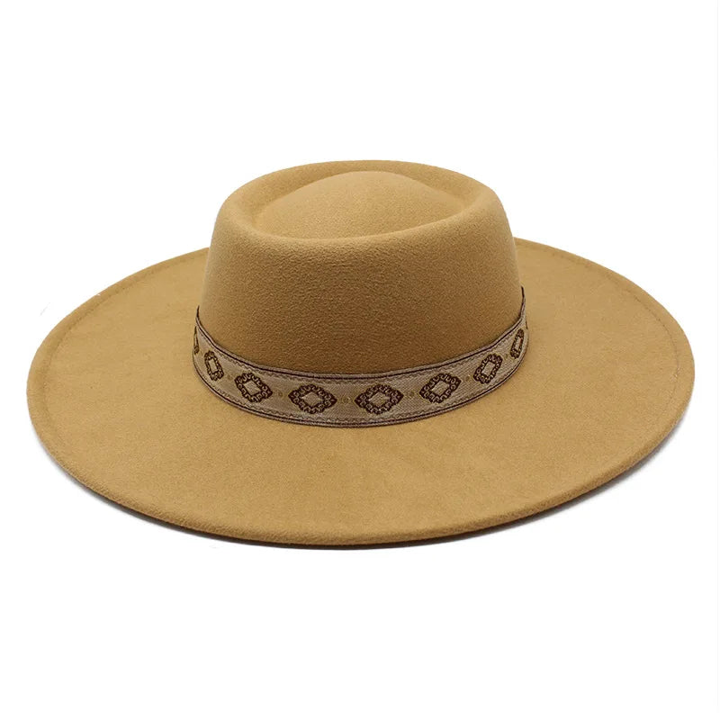 Camel wide-brim felt fedora hat, lifestyle shot