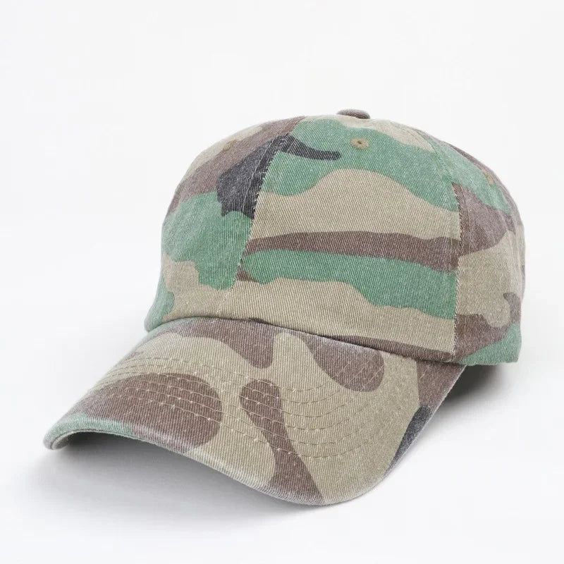 Camo vintage washed dad hat, back view