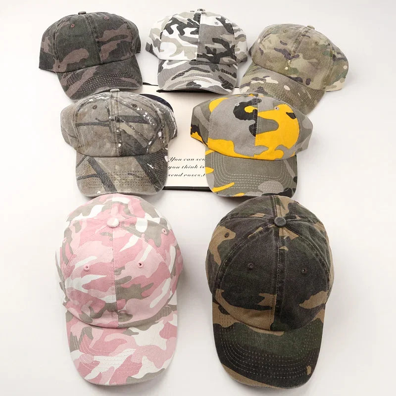 Camo vintage washed dad hat, side view