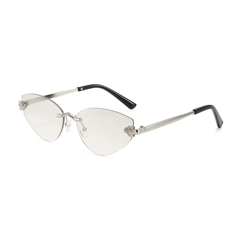 Sunglasses with clear lenses and black arms on a white background