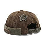 Coffee Acid wash brimless cap flat lay showing shape and construction