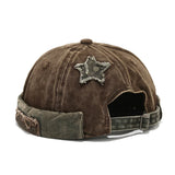 Coffee Acid wash brimless cap flat lay showing shape and construction