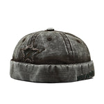 Coffee Distressed star brimless hat, flat lay