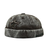 Coffee Distressed star brimless hat, flat lay
