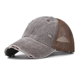 Coffee Distressed vintage wash trucker hat, snapback closure detail