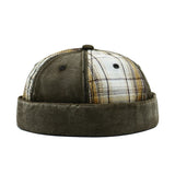 Coffee Plaid docker cap, flat lay view