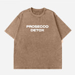 Coffee-White Prosecco Detox graphic tee — rose red colourway flat lay