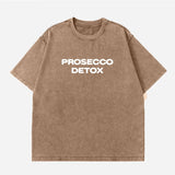 Coffee-White Prosecco Detox graphic tee — rose red colourway flat lay