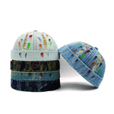 Colorful denim docker cap, angled view
