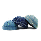 Colorful denim docker cap, side profile