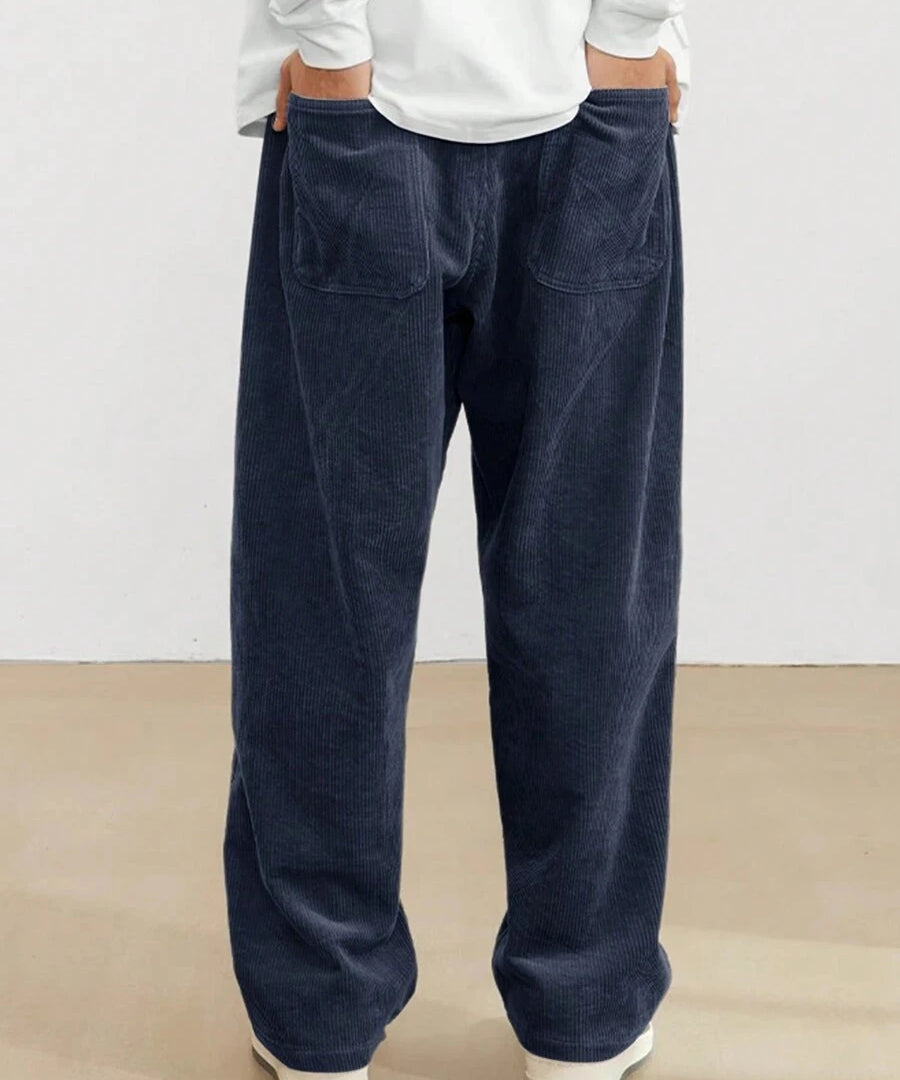 Corduroy straight-leg pants, side view