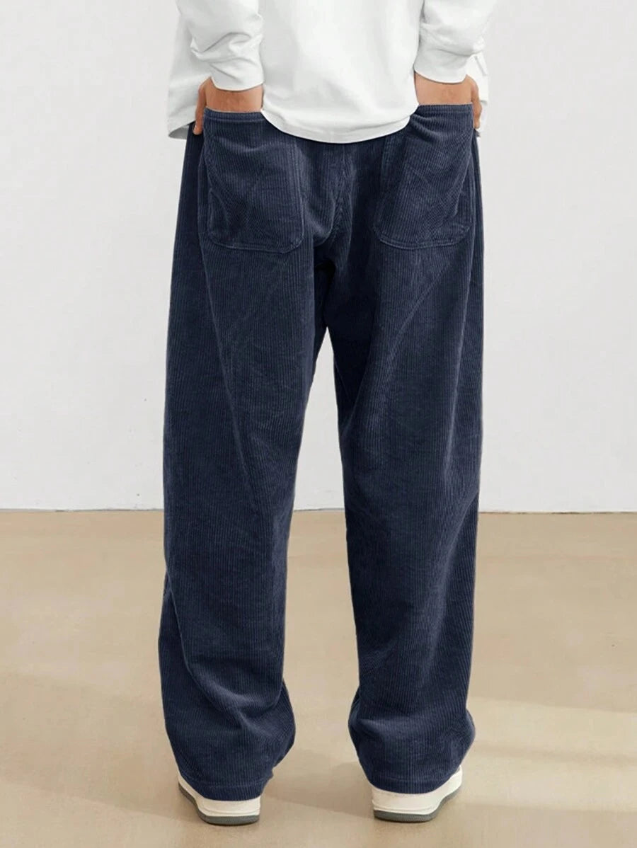 Corduroy straight-leg pants, side view