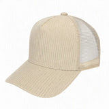 Corduroy trucker hat mesh panel close-up