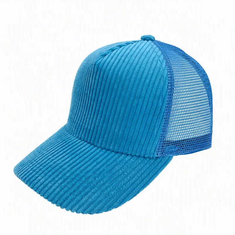 Corduroy trucker hat, top view