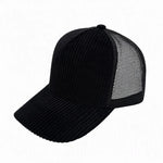 Corduroy trucker hat variant, angled view