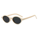 Cream Gray Small oval sunglasses — temple arm and hinge detail close-up