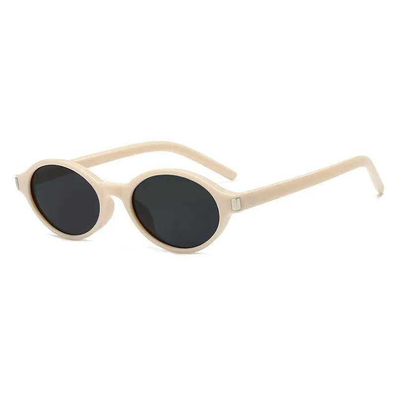 Cream Gray Small oval sunglasses — temple arm and hinge detail close-up