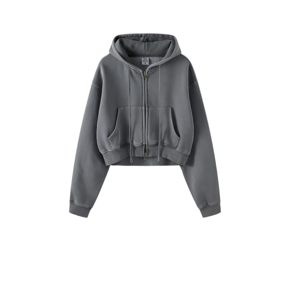Trendy Cropped Acid Wash Hoodie