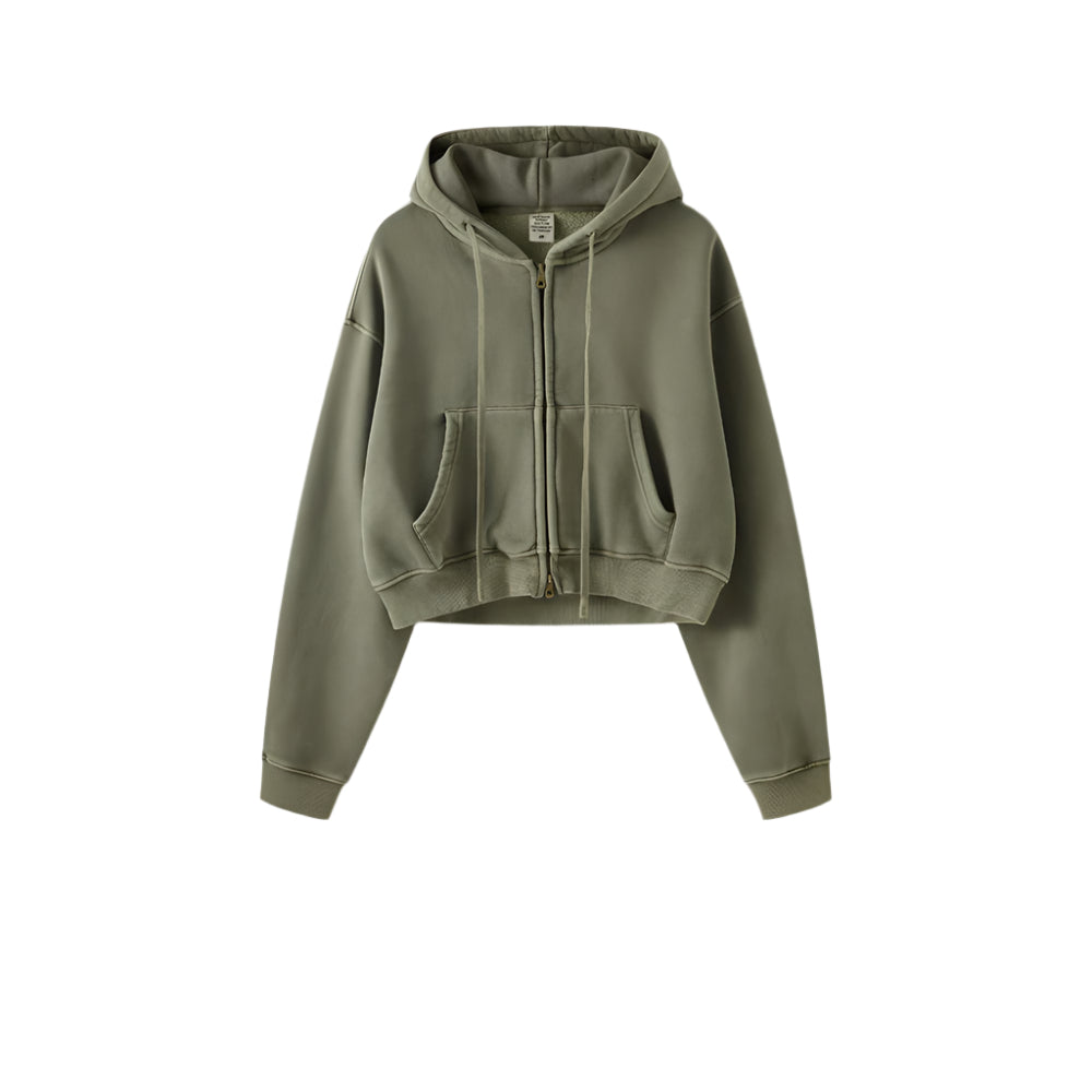 Trendy Cropped Acid Wash Hoodie