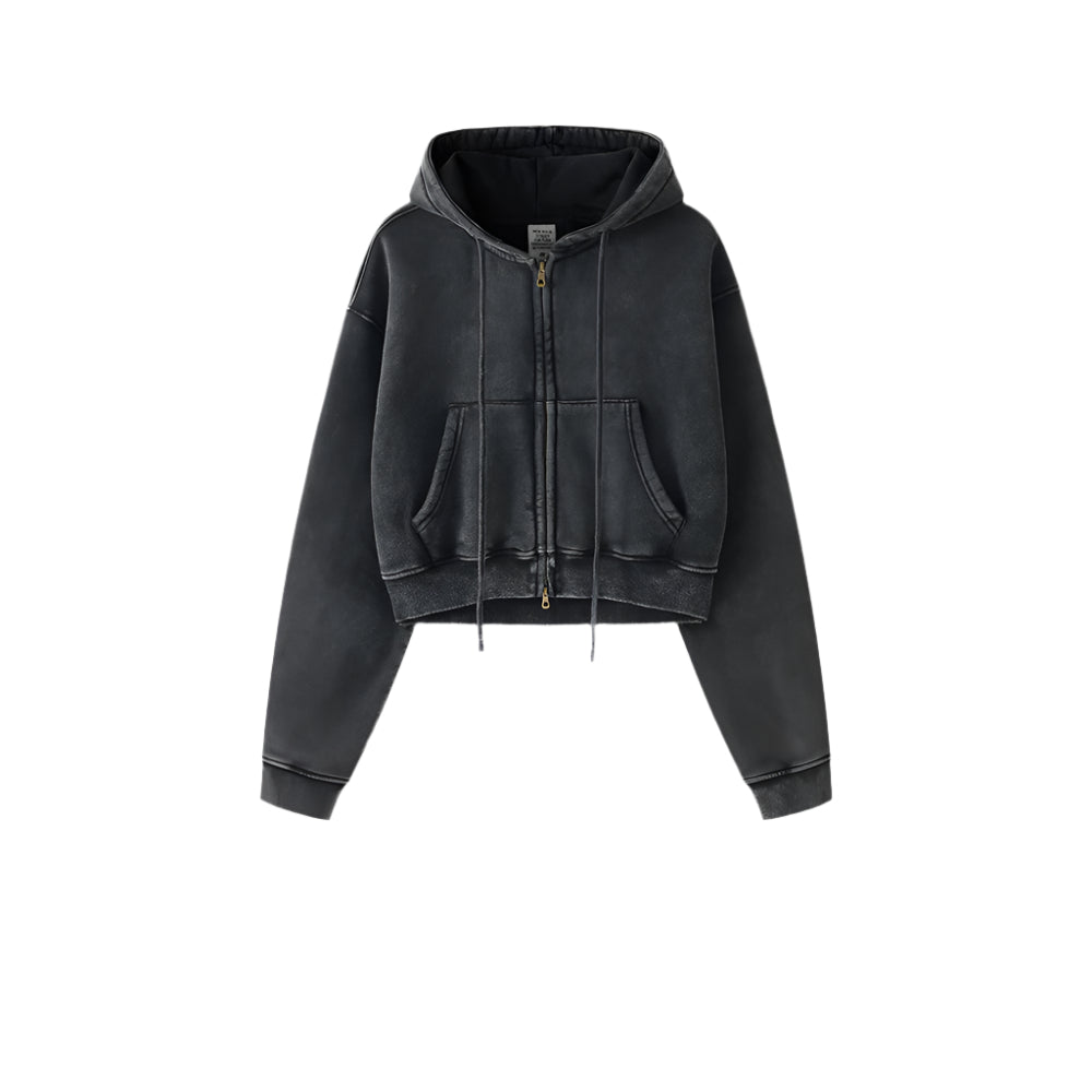 Trendy Cropped Acid Wash Hoodie