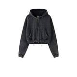 Trendy Cropped Acid Wash Hoodie