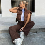 Cropped quilted puffer vest — back view