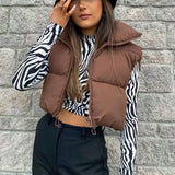 Cropped quilted puffer vest — side view
