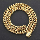 Steel Cuban link chain necklace, spring-ring clasp detail