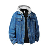Dark Blue Men's hooded denim jacket flat lay