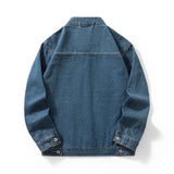 Washed denim zip jacket, side view