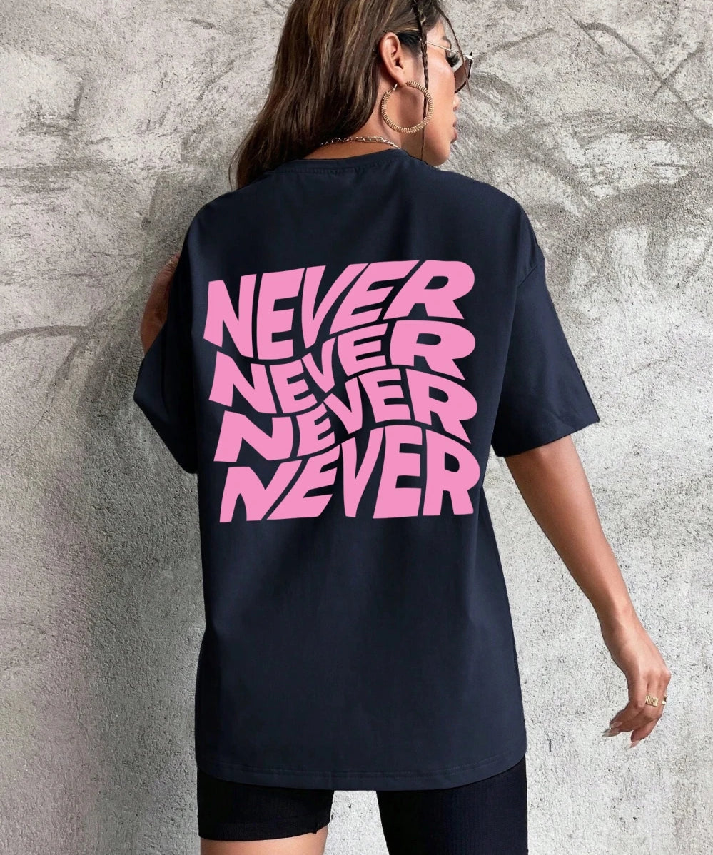 Dark Blue Wavy letter print oversized graphic tee — lifestyle shot 5